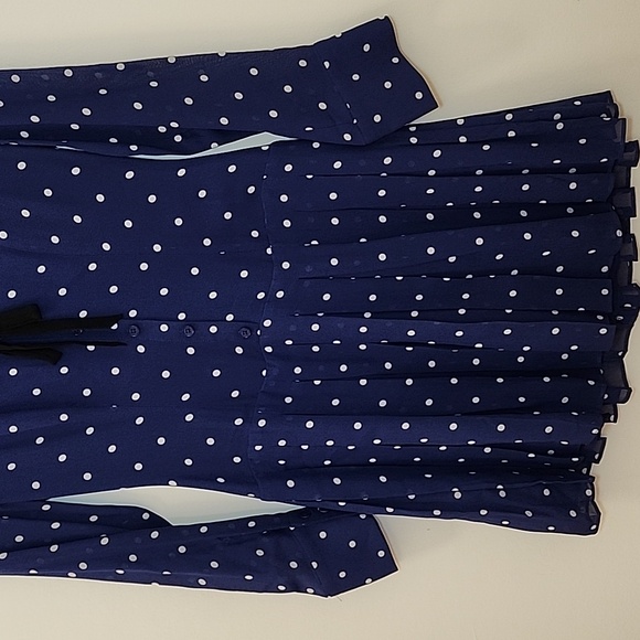 Reformation Tamia Mini dress navy Danube polkadot pattern black collar Sz 0 - Picture 7 of 16